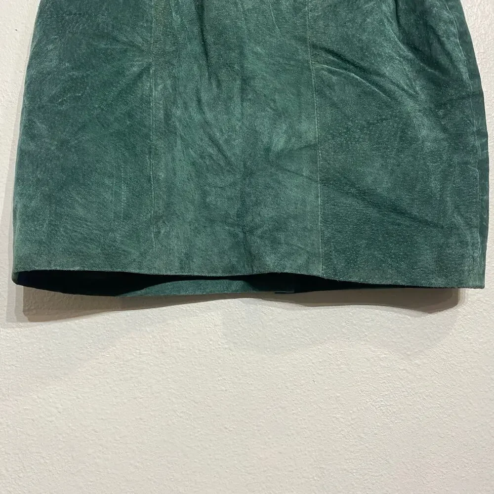 Global Identity Olive Green Suede Leather Mini Skirt Vintage Y2K Sz 13/14